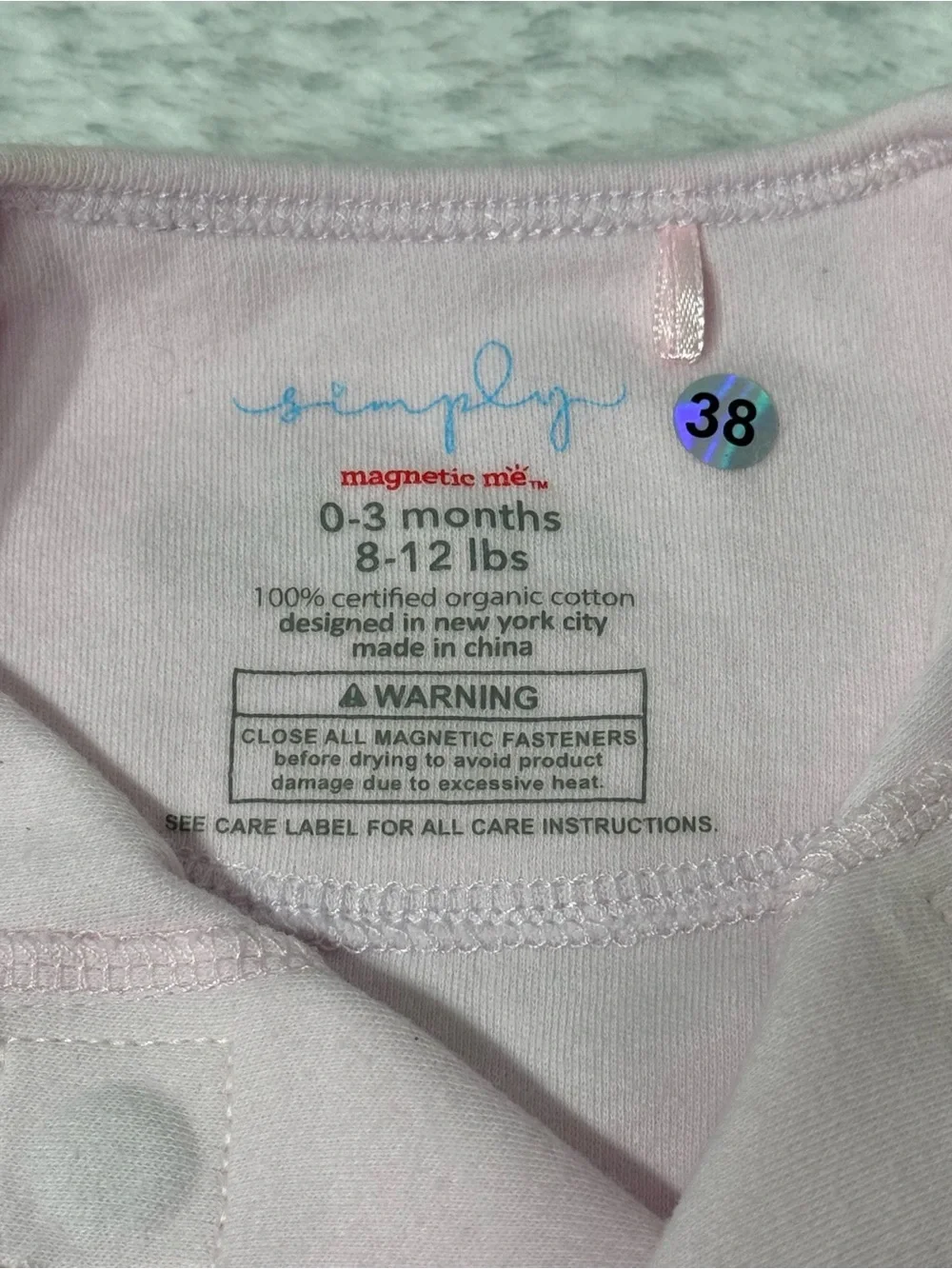 Simply Magnetic Me Baby Girl Pink Footless Sleeper 0-3M Organic Cotton Solid